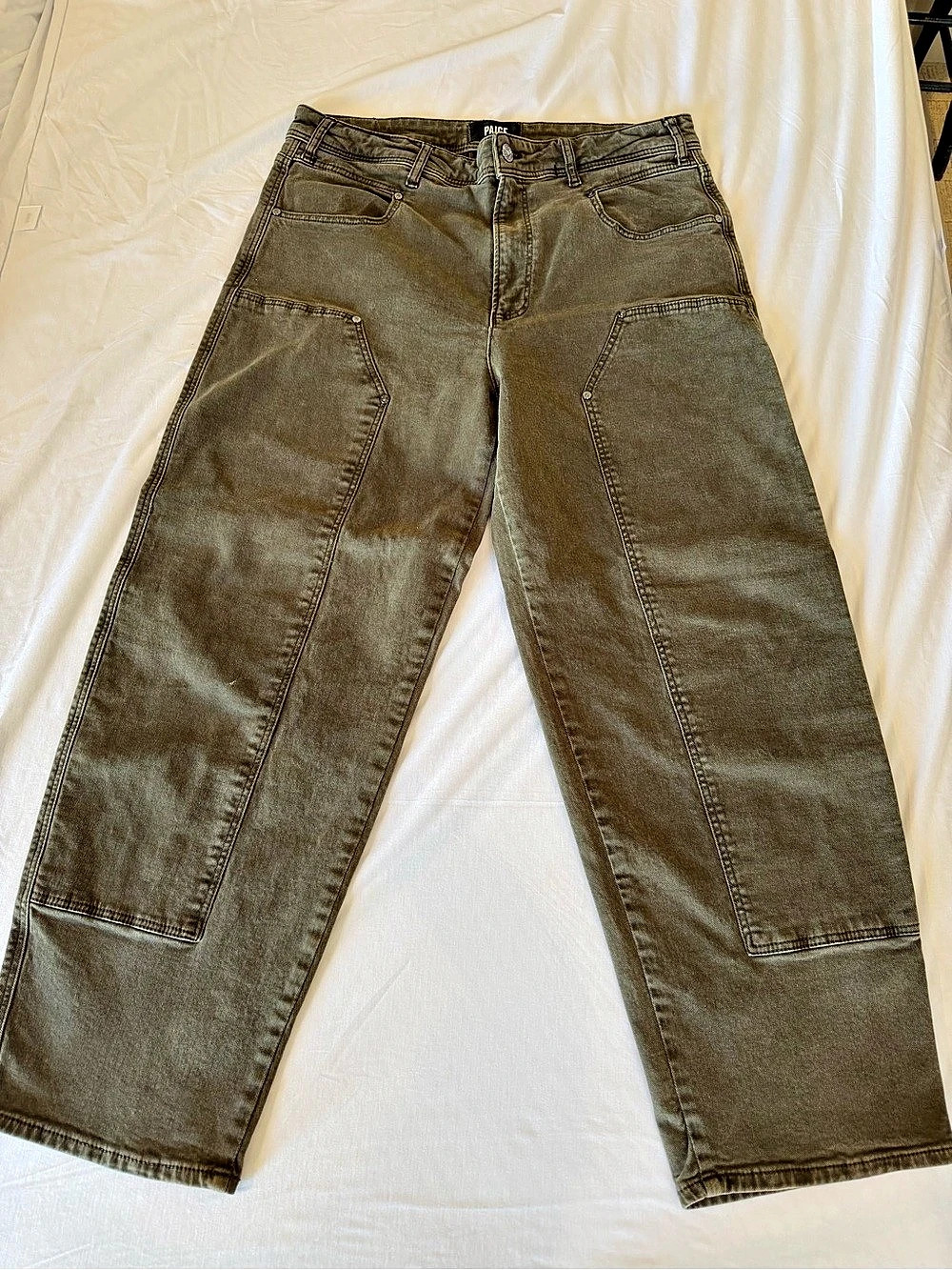 Paige Alexis Workwear Pant Barrel Jeans in Olive Green Waist 31
